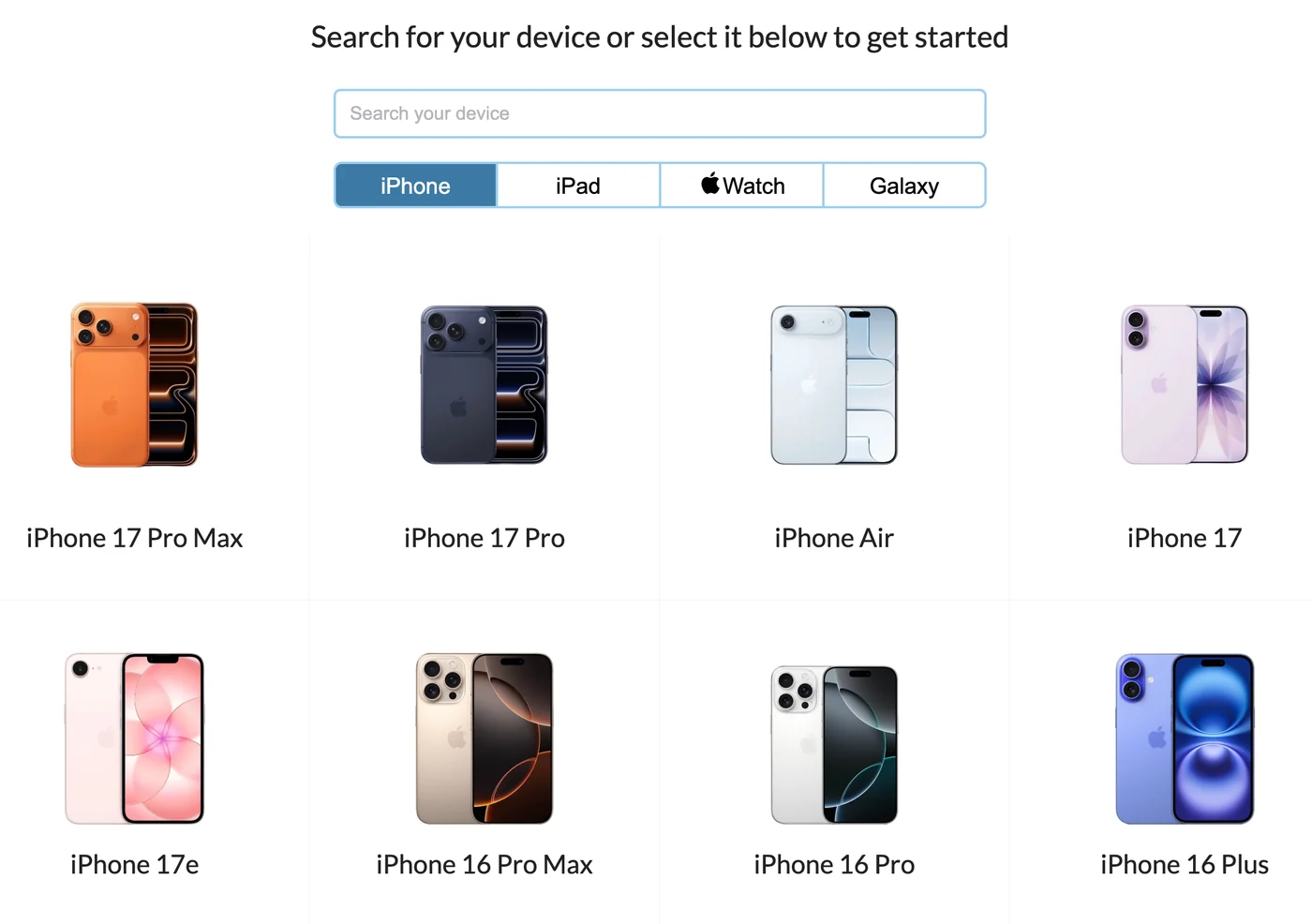 SellLocked product catalog covering iPhone, Samsung, iPad, and Apple Watch trade-ins